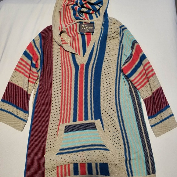 Natural Reflections Tops - EUC Natural Reflections Women's Lg Striped Open Knit Baja/ Boho Striped Hoodie